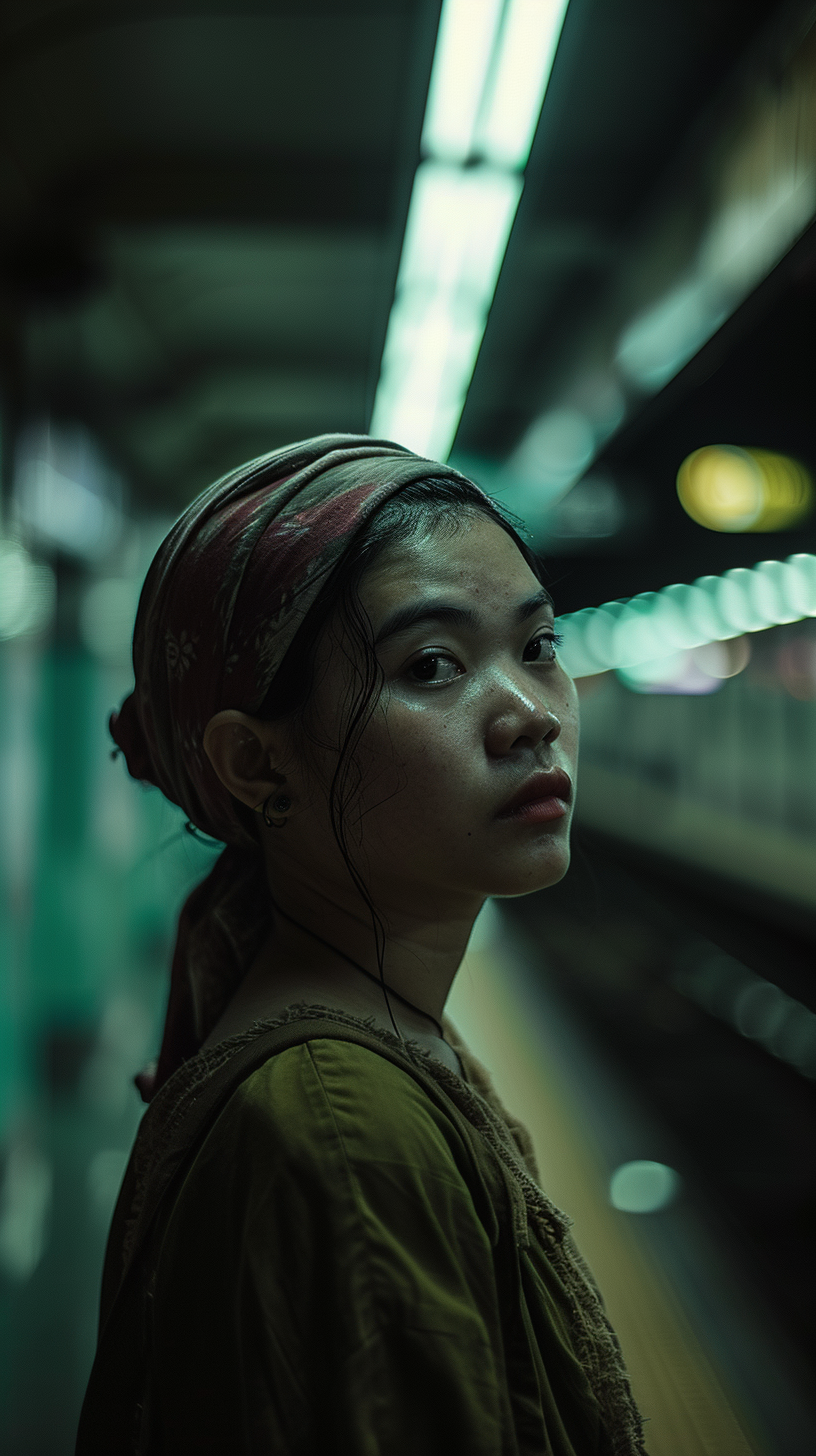 Portrait of a bohemian individual at Jakarta metro station