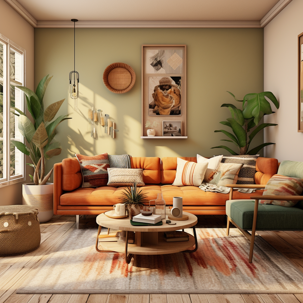 Boho modern living room with couch