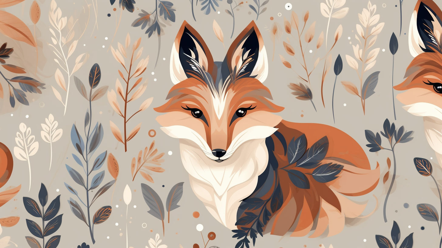 Boho style fox pattern in muted colors