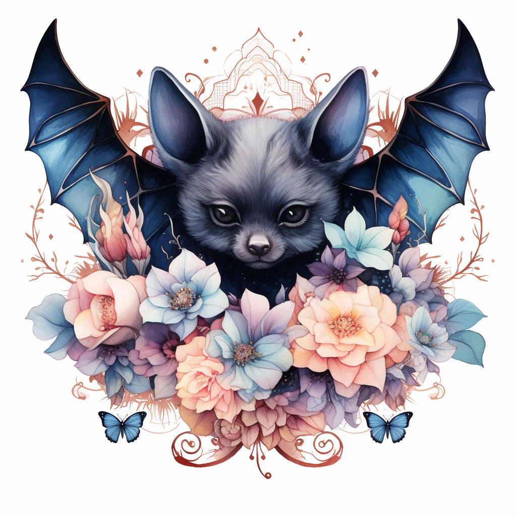 Watercolor bat illustration in boho style