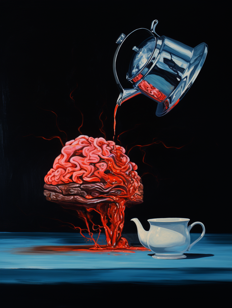 Teapot pouring human brain art