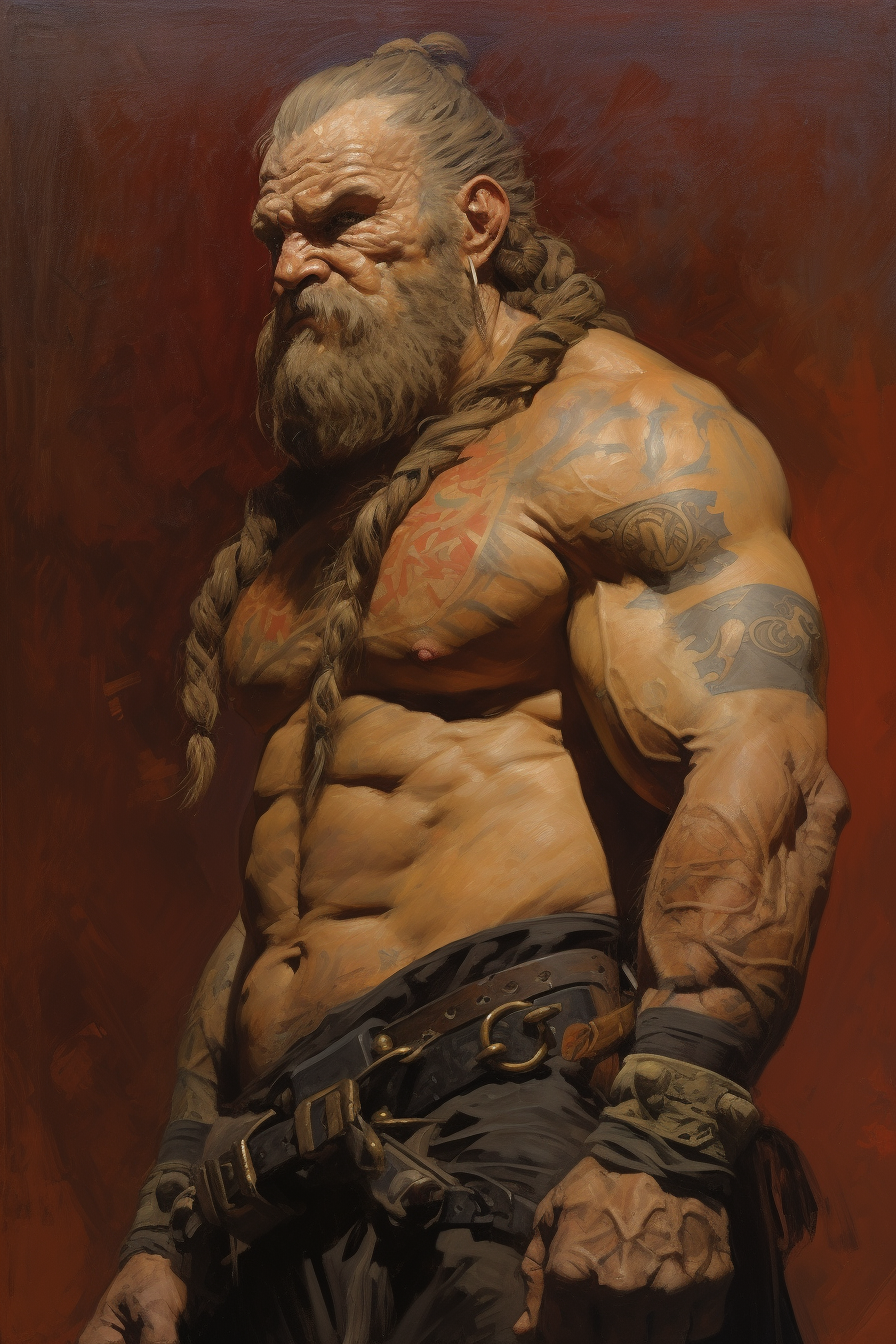 Muscular dwarf with elaborate tattoos