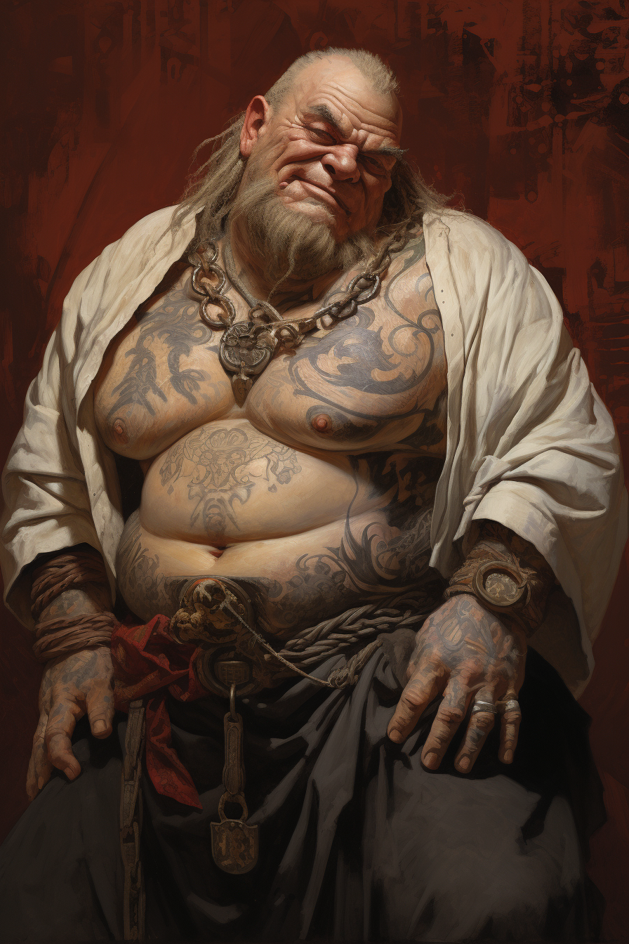 Muscular dwarf with tattoos enjoying his final moment