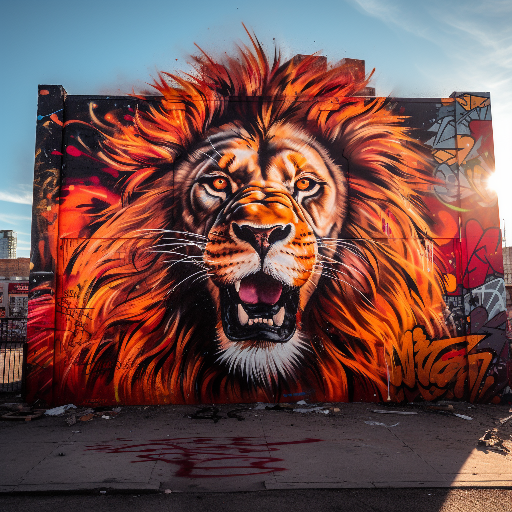 Colorful lion graffiti in the city