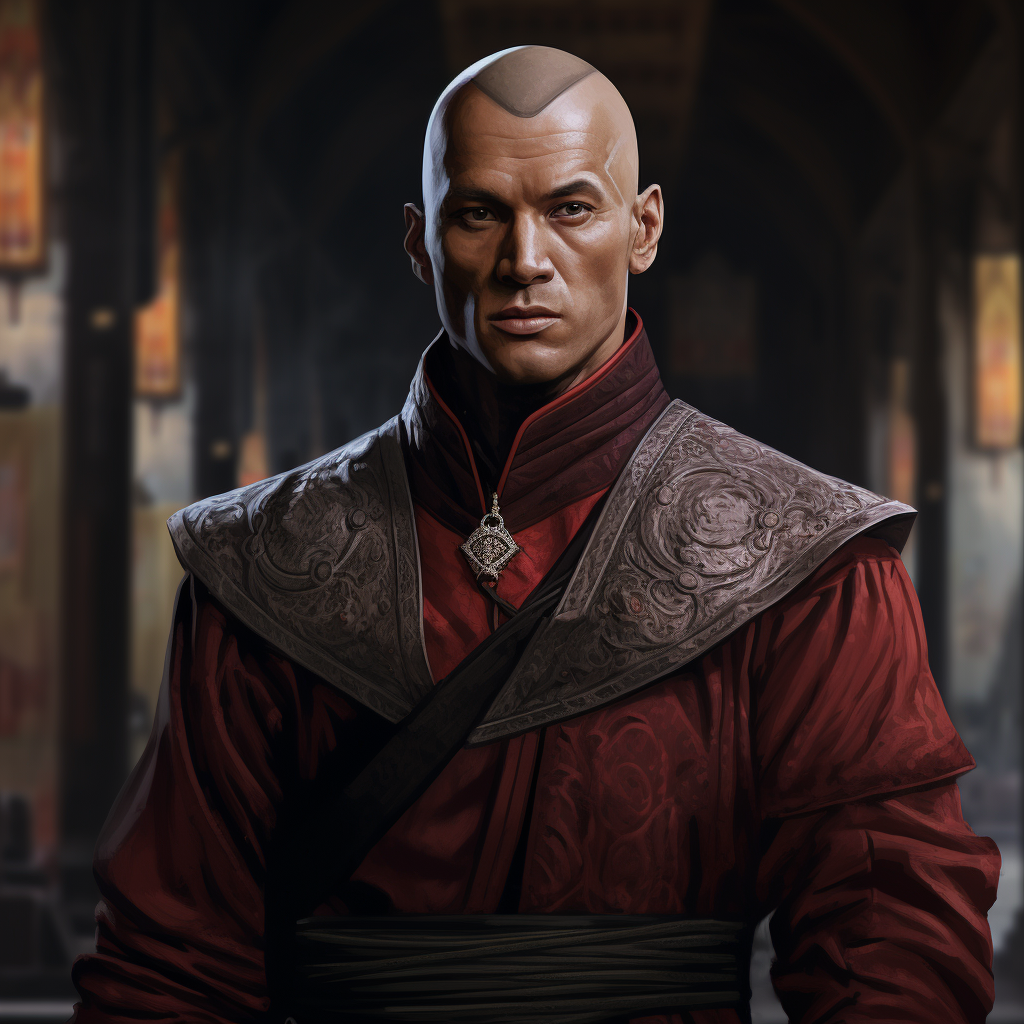 Image of a bold monk shaved, DND human male