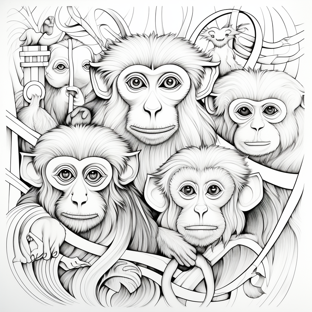 Black and white monkeys coloring page