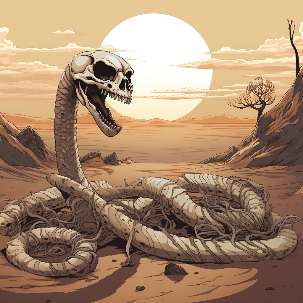 Giant bone snake on sand dune