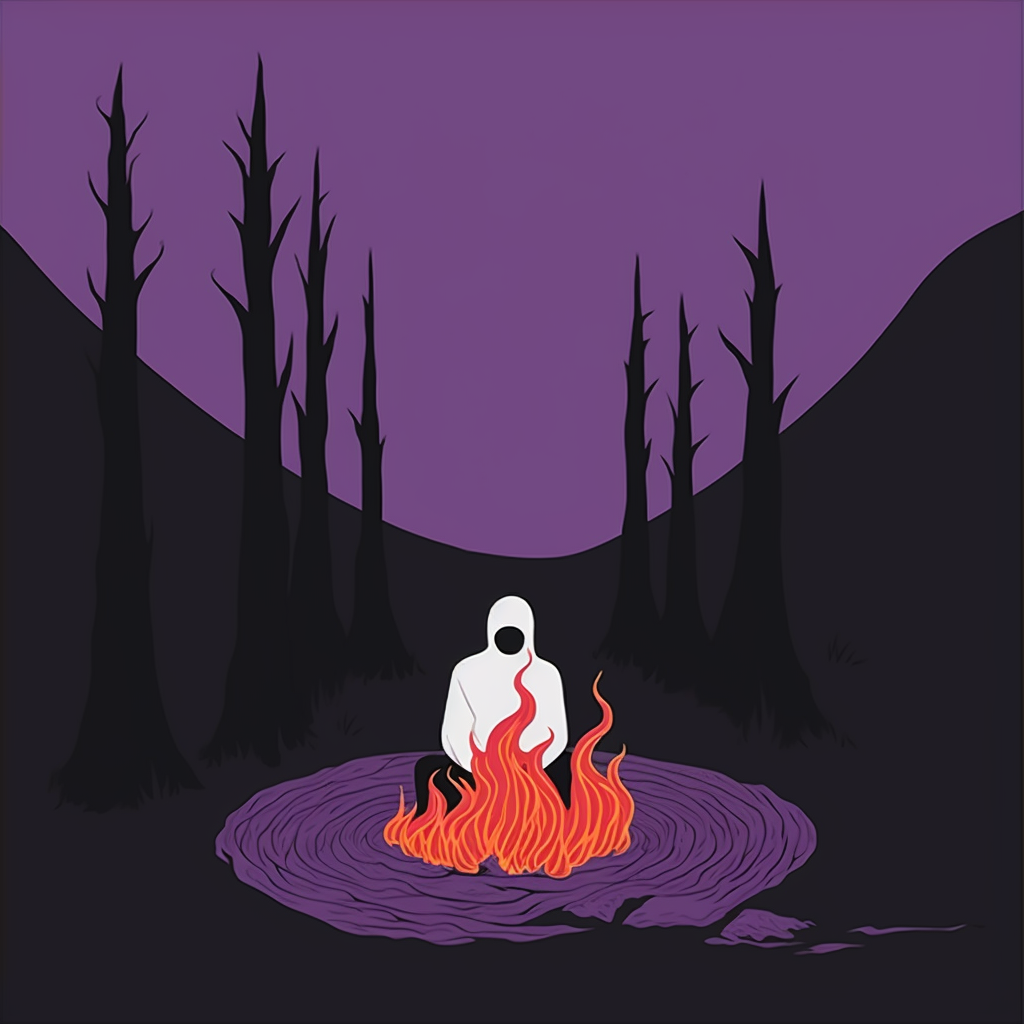 Minimalist Bonfire Illustration in White and Violet