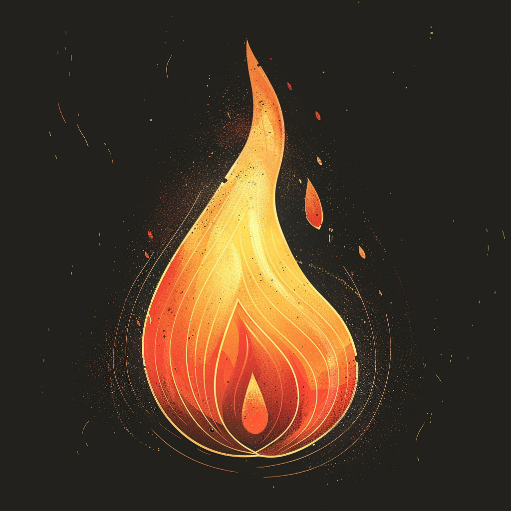 Bonfire symbol in teardrop shape emblem