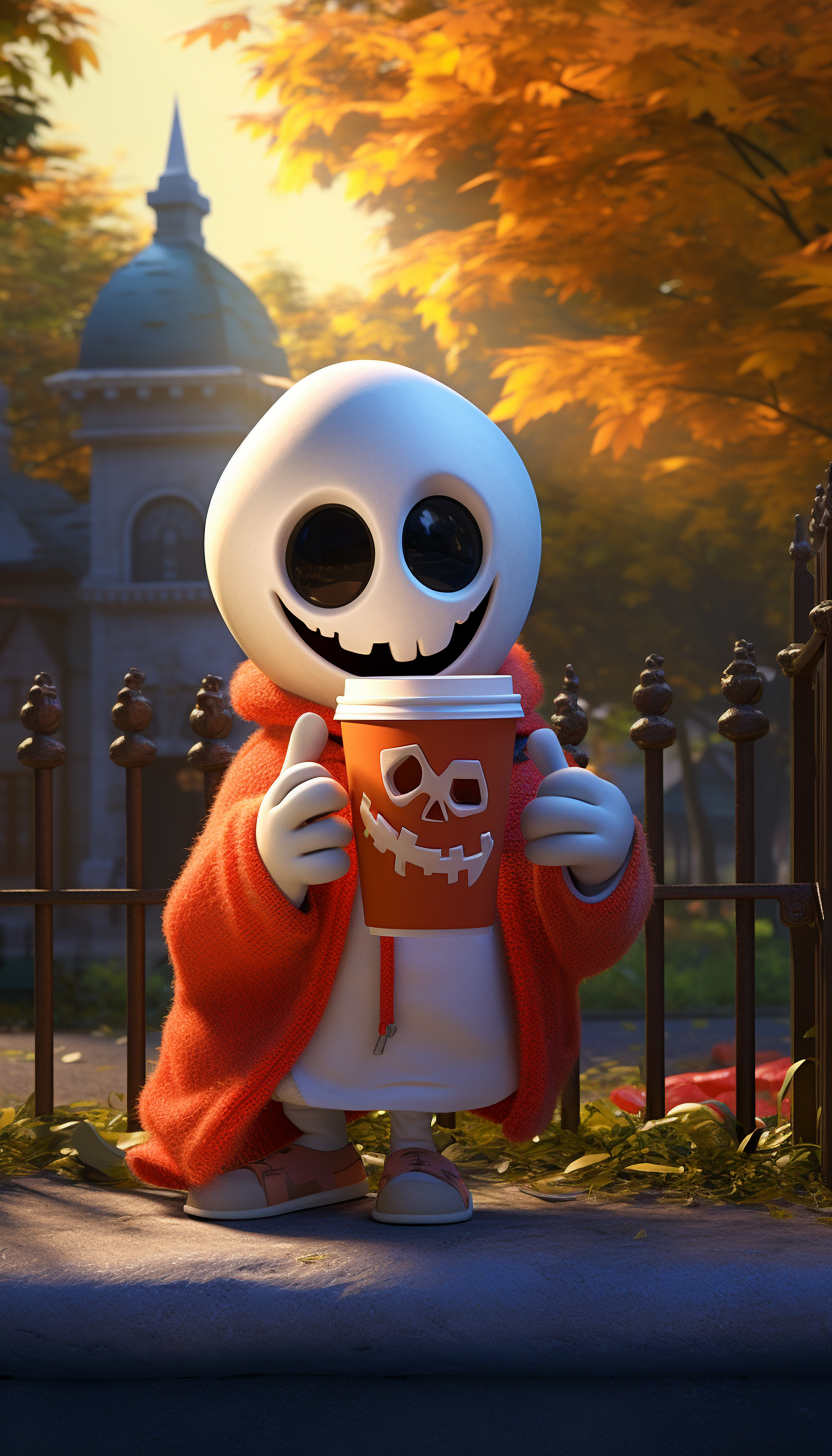 Boo Diddly from Mario enjoying coffee in a cemetery