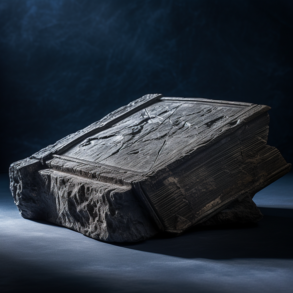 Stone Carved Book on Blue Gray Background