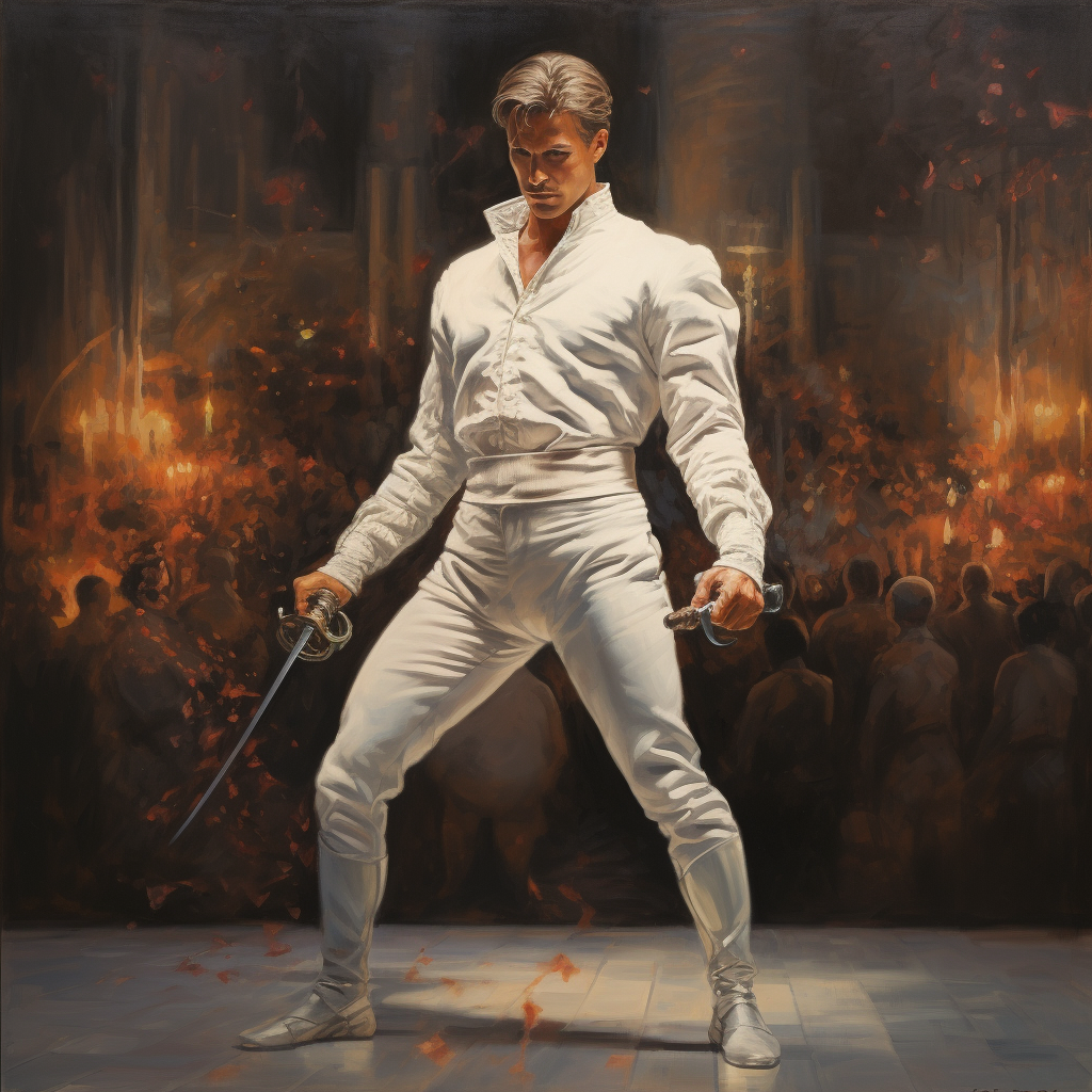 Arnold Schwarzenegger fencing in book manuscript