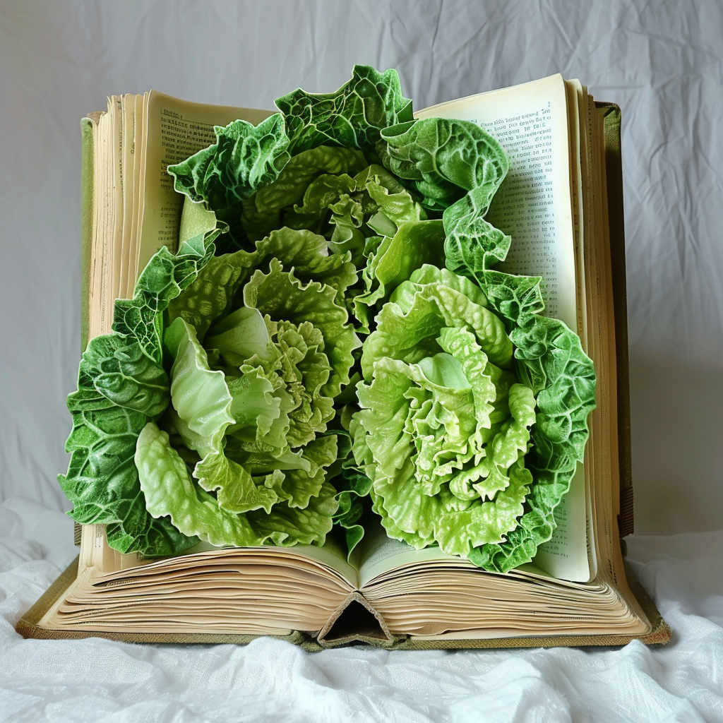 Book Pages with Lettuce Leaves