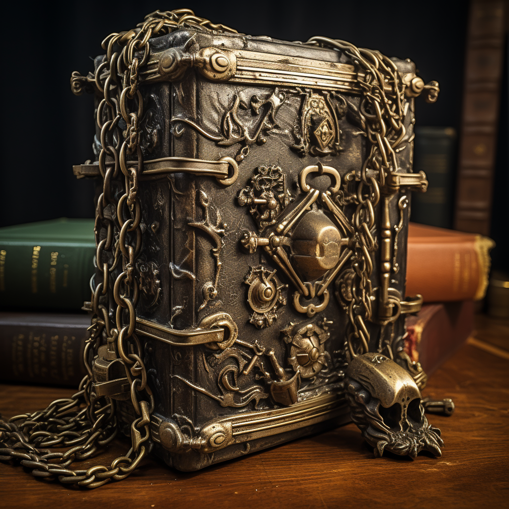 Rustic book sealed with steel chains