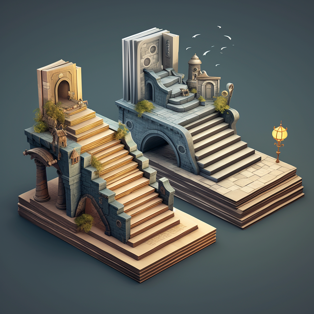 Four books arranged in 3D style