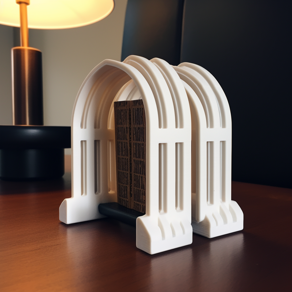 3D printed bookend with white filament