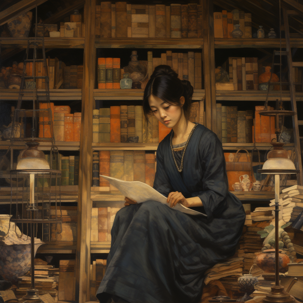 Young Japanese woman reading book