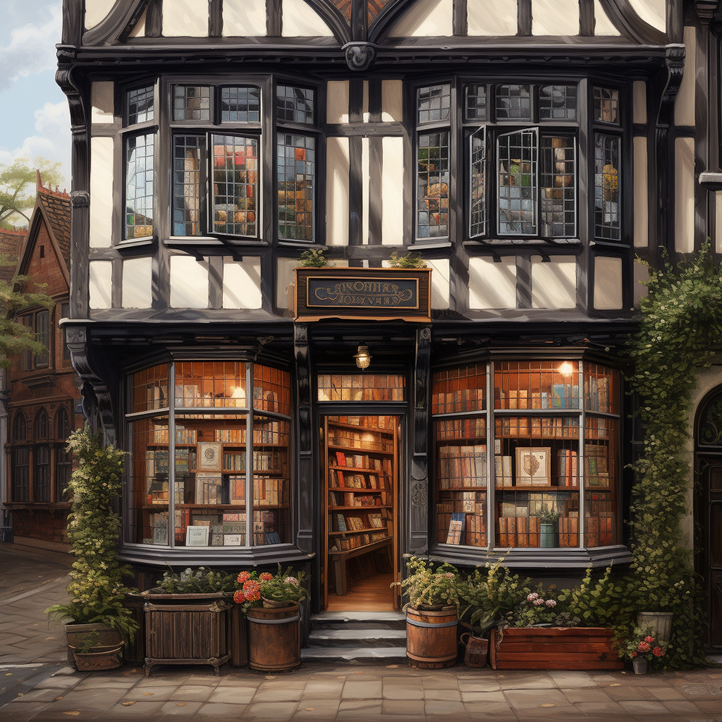 Charming bookshop storefront in English style