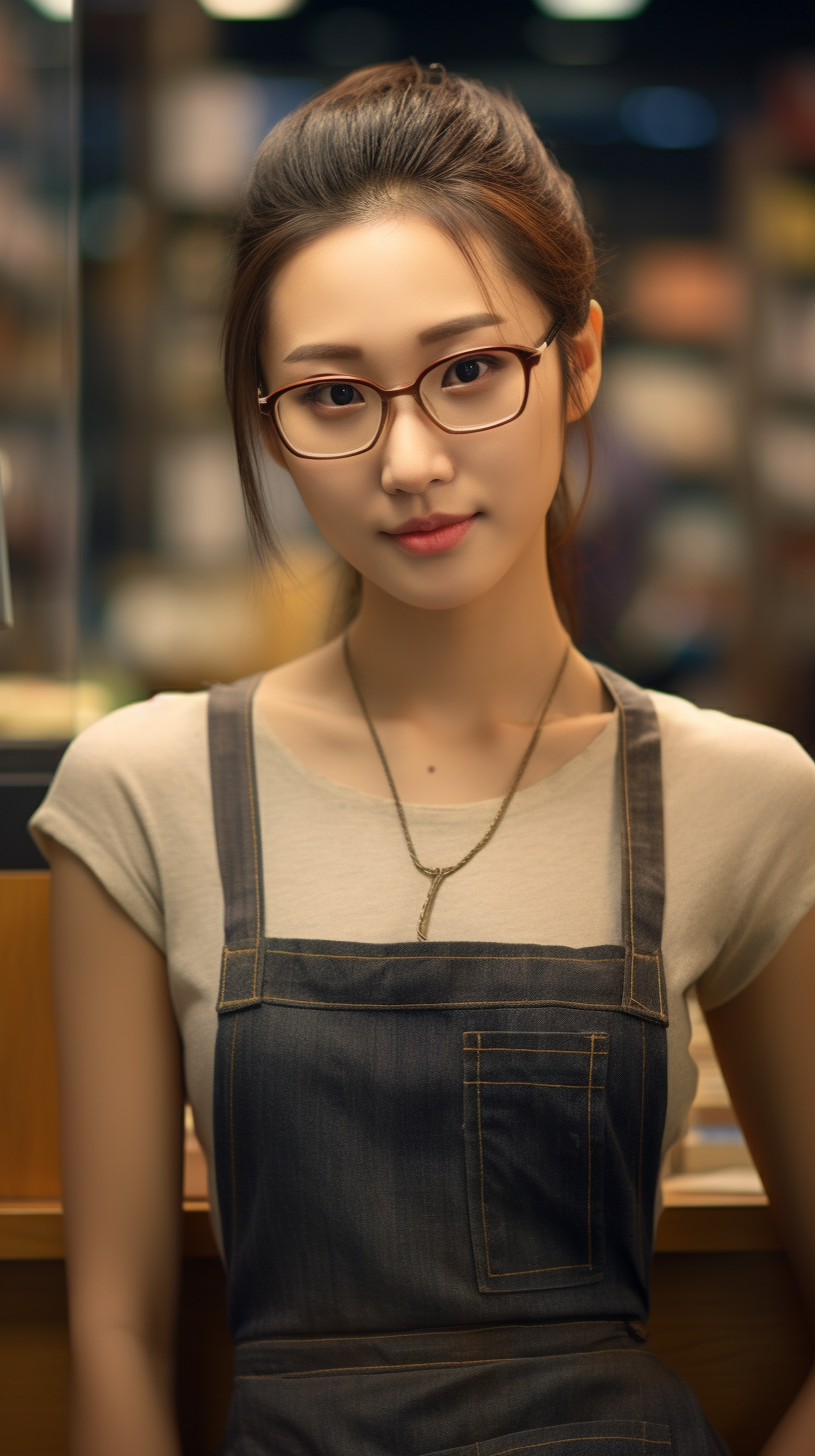 Smiling Japanese woman at a bookstore