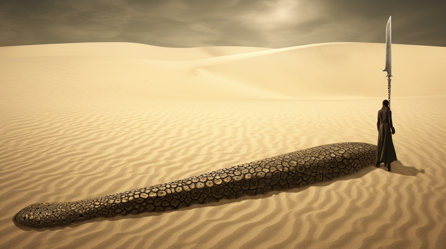 Ink-style snake scales in a desert