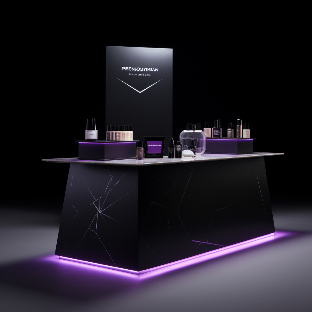 Perfume booth with branded table display