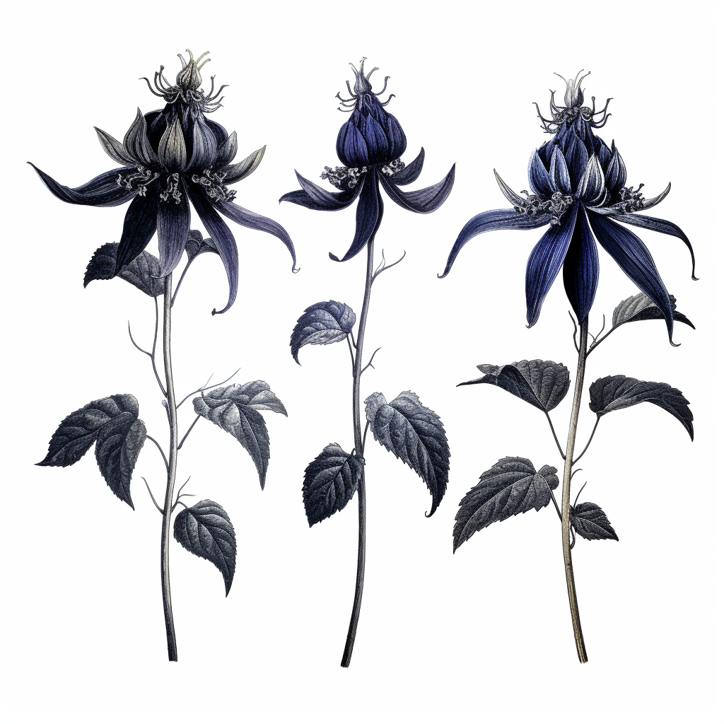 Borage flowers silhouette drawing versions