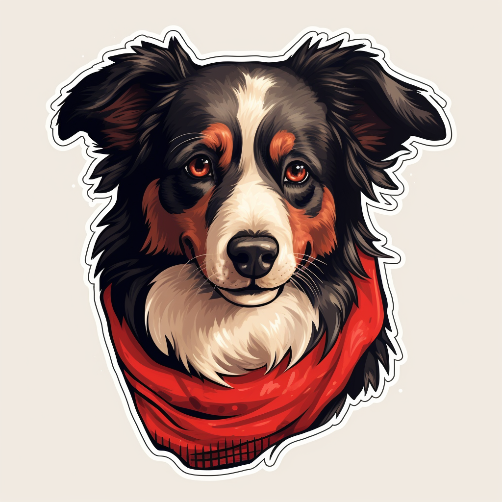 Border Collie Red Bandana Funny Sticker Dog Animation