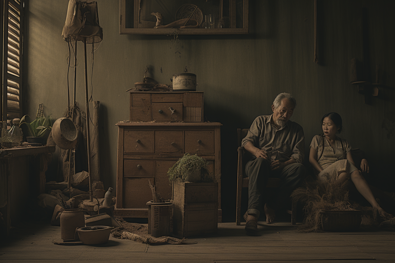 Bored Couple Sitting in Filmy Grain