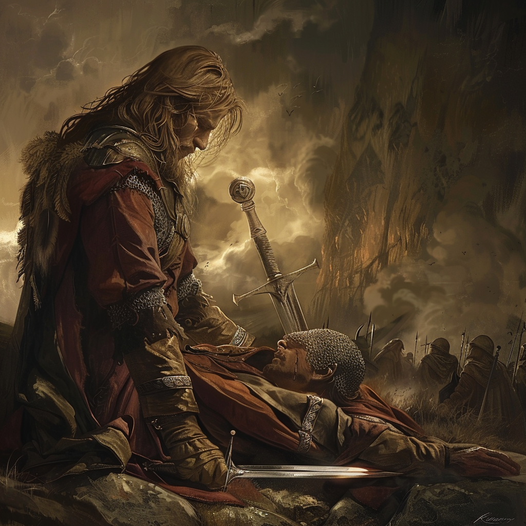 Boromir sacrificing for epic fantasy scene