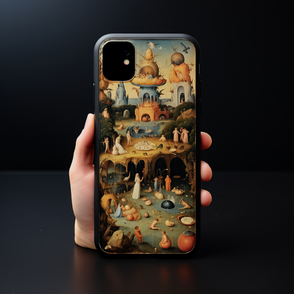 Back of iPhone in Bosch-inspired art