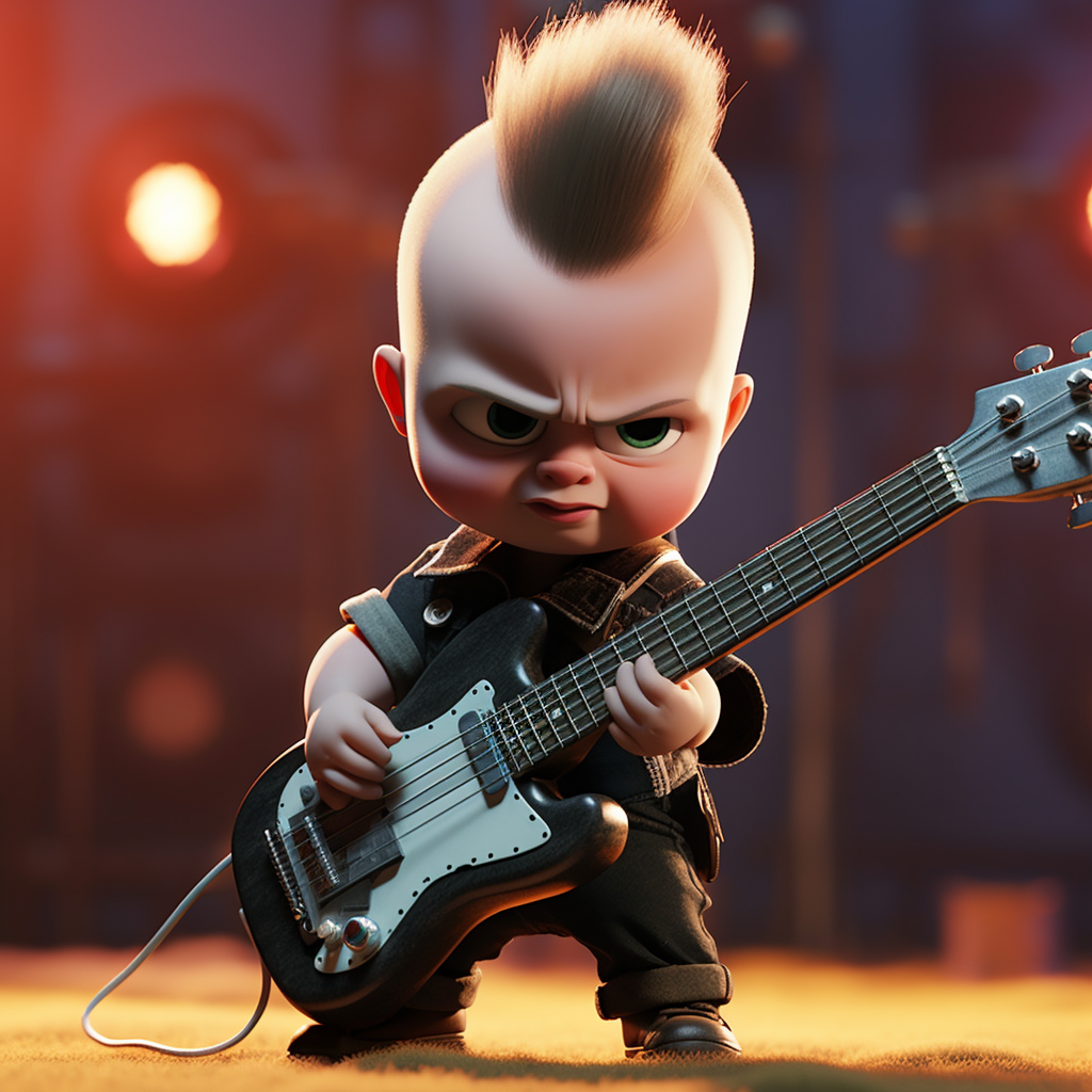 Boss baby playing guitar on stage