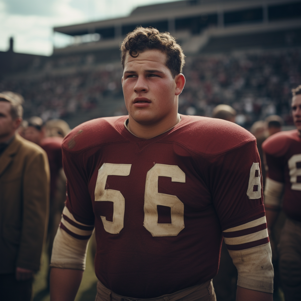 Vintage Boston College Football Player on Field 1948