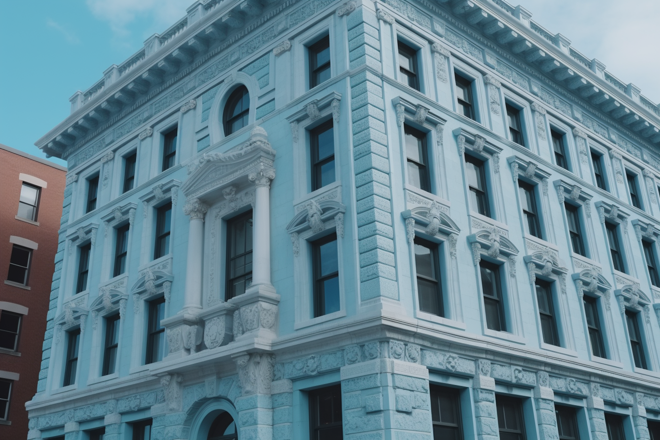 Beautifully Detailed Blue Grand Bank Building