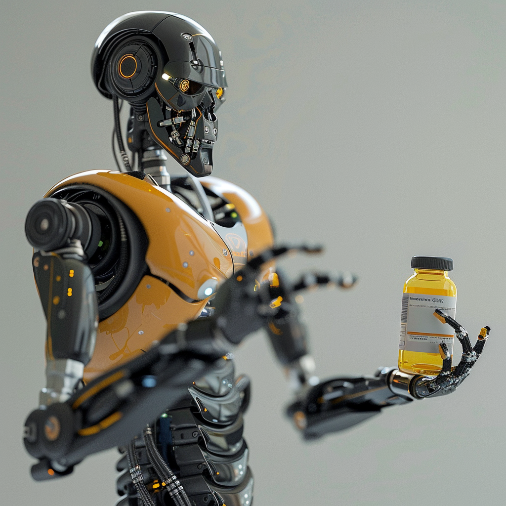 Robot holding a pill bottle