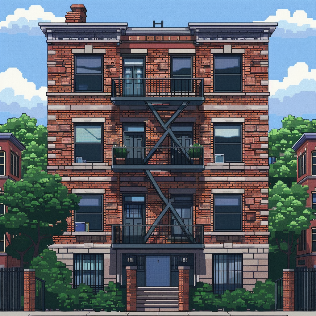 Pixelart Boston Style Apartment Building