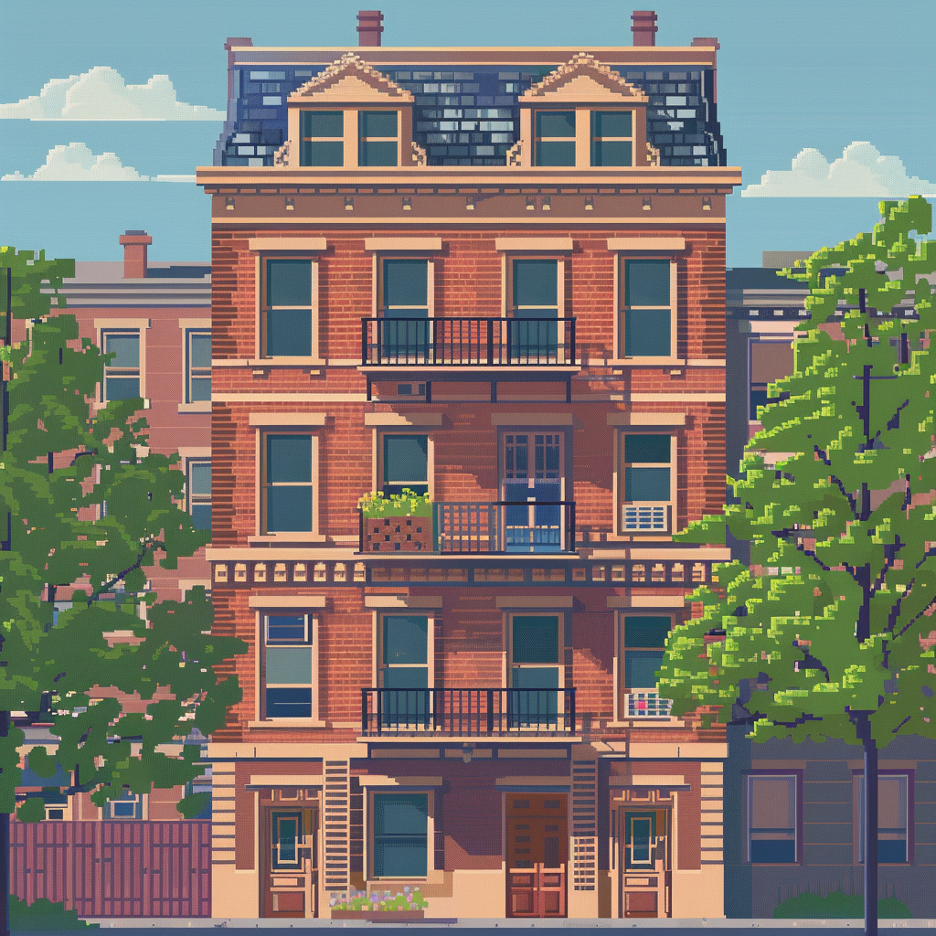 Pixelart Boston Style Apartment Building