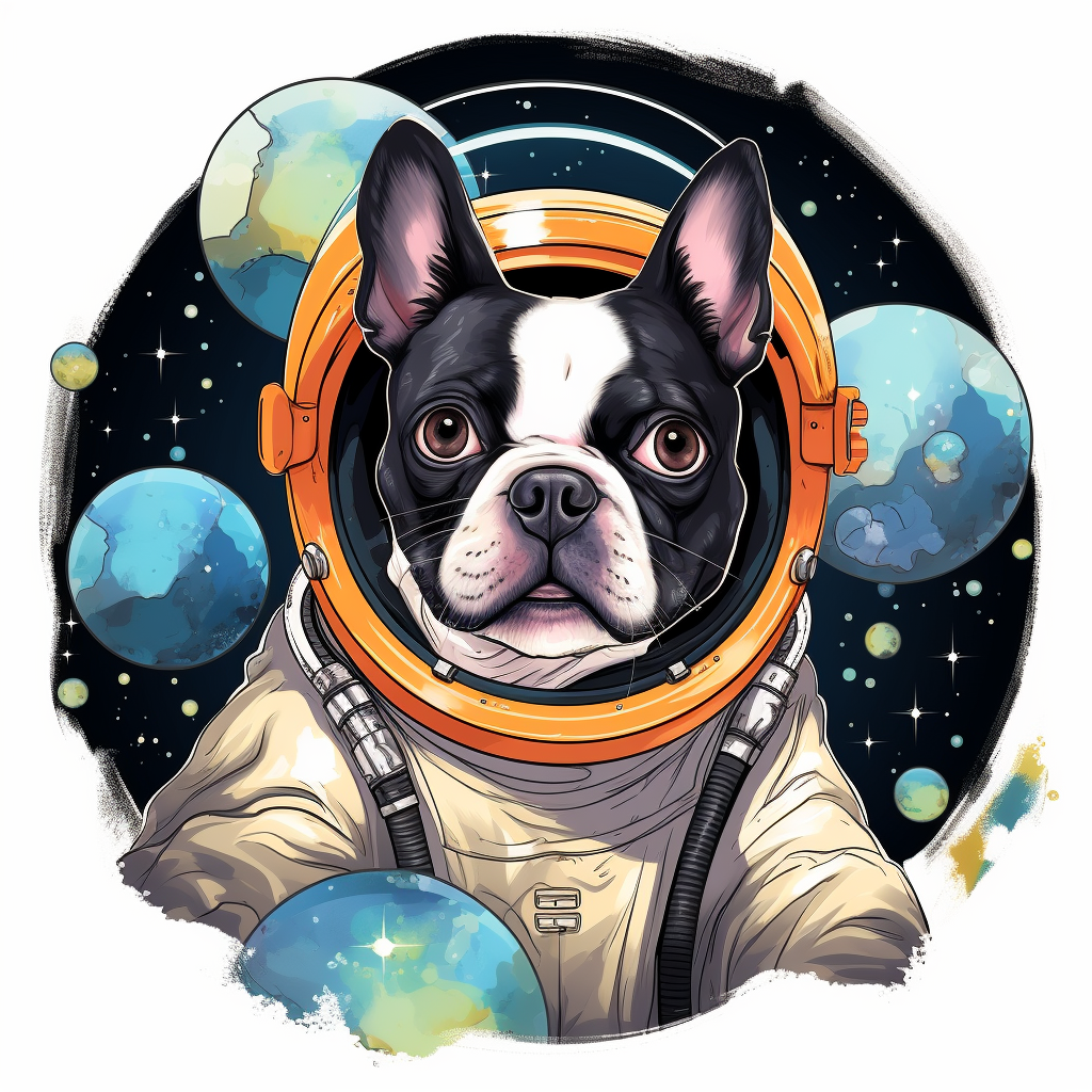 Illustration of Boston Terrier in Astronaut Costume