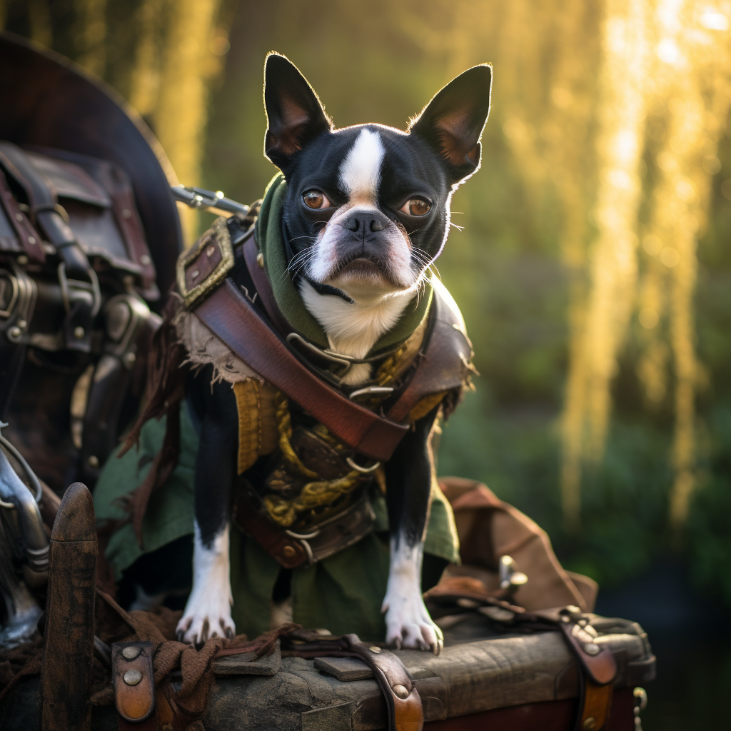 Boston Terrier dressed as Link from Zelda