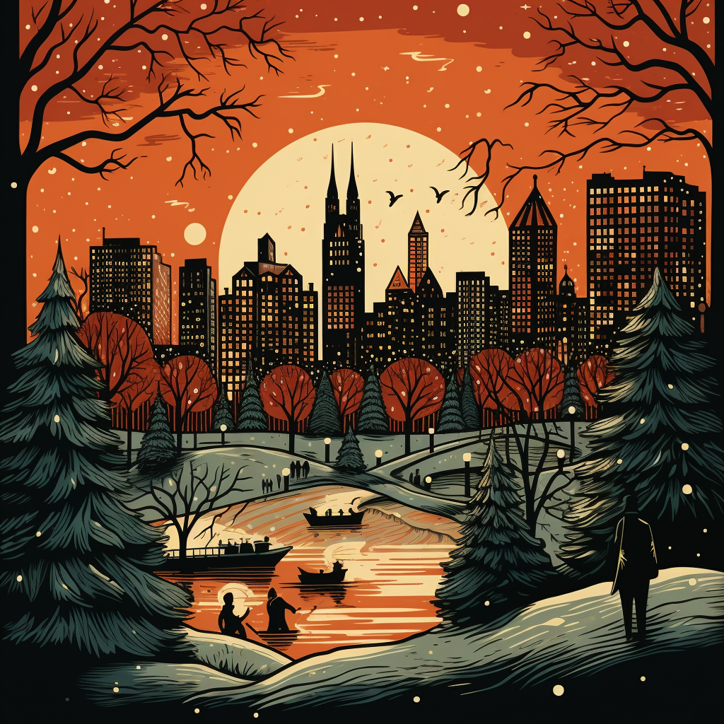 Boston, MA Woodblock Christmas Card