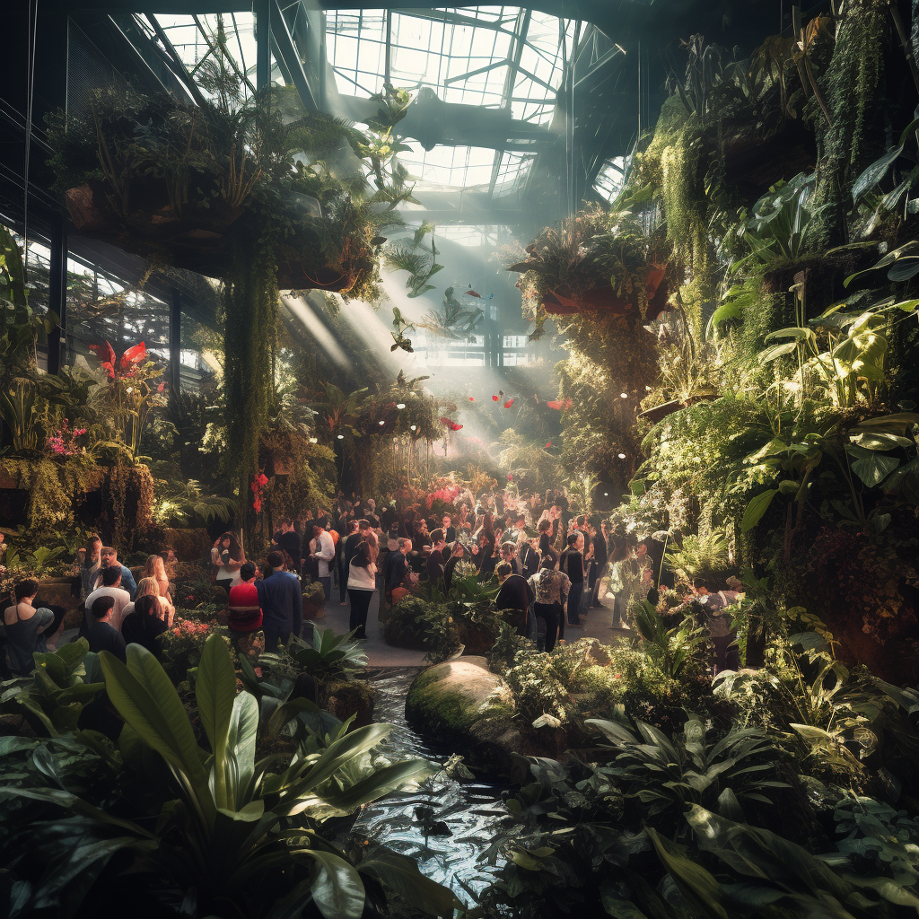 People enjoying hard techno party at Rotterdam's botanic garden