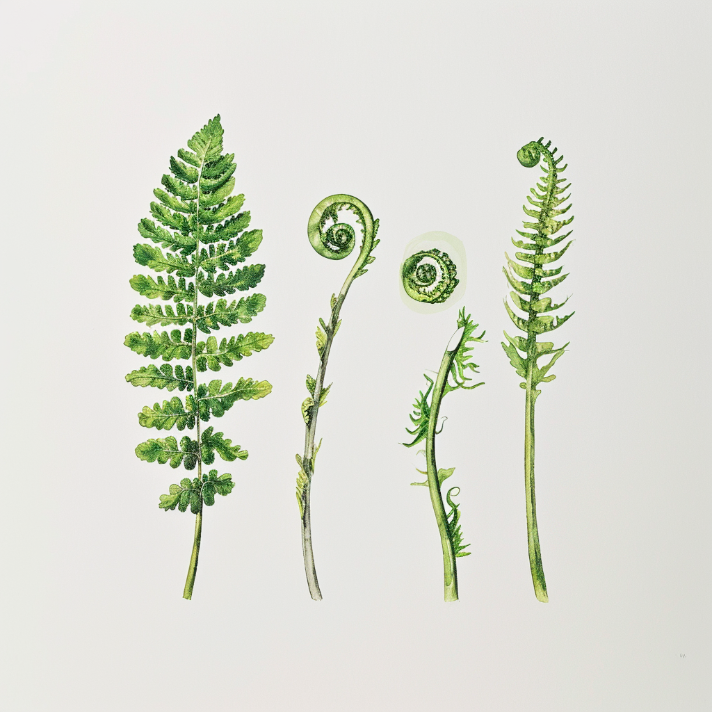 Fern Leaves Uncurling Drawing