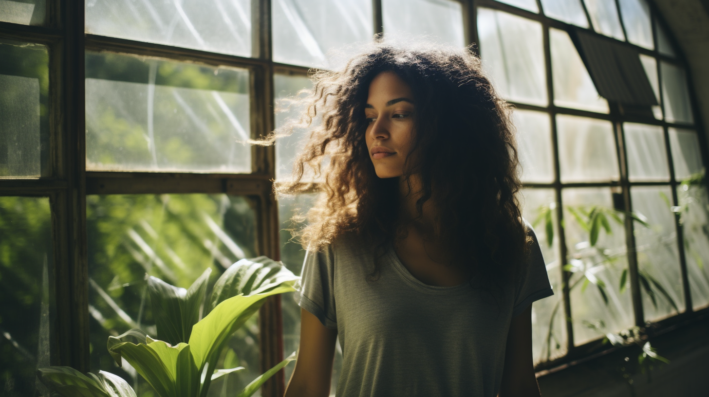 Latin woman smiling in botanical garden