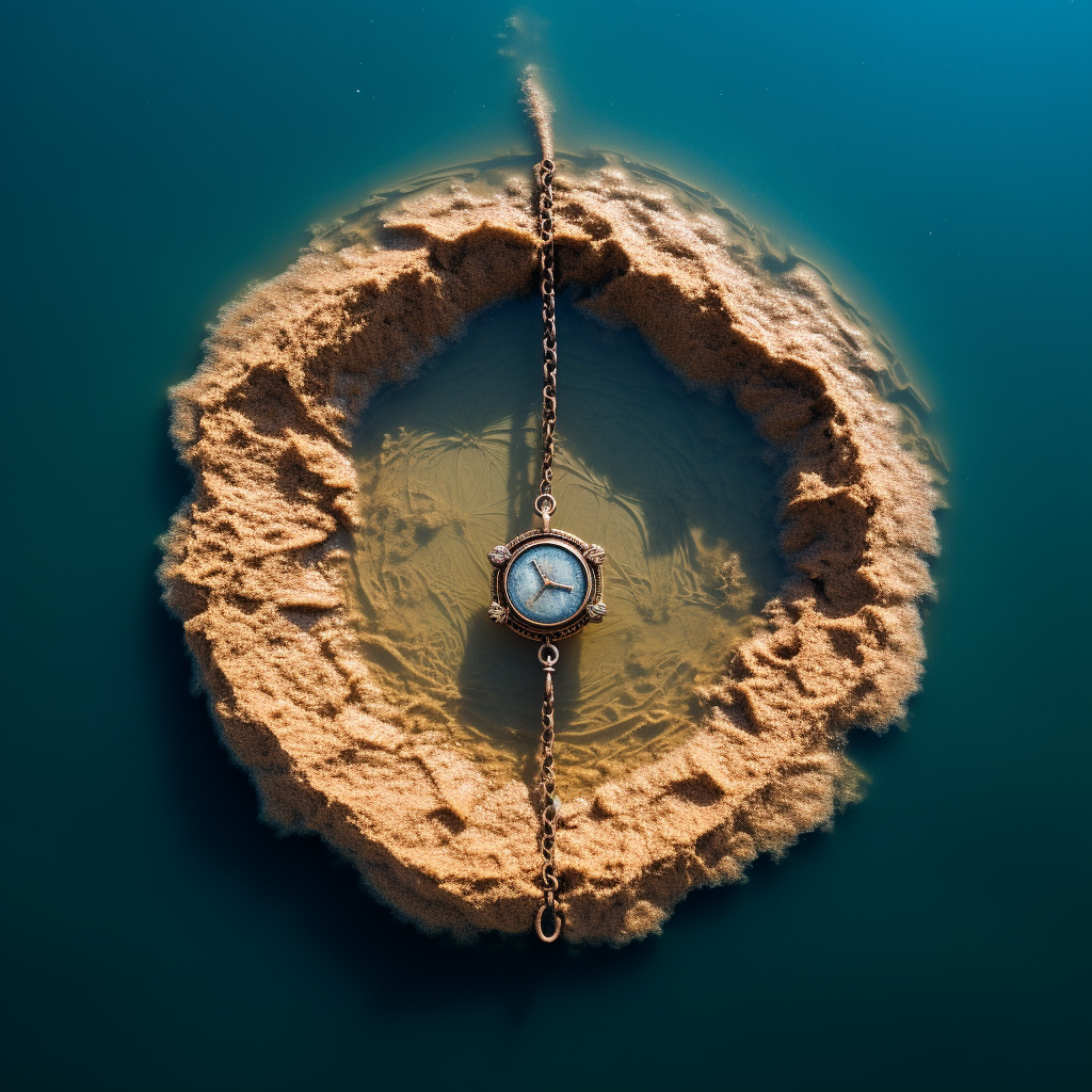 Necklace partially buried in lake sand