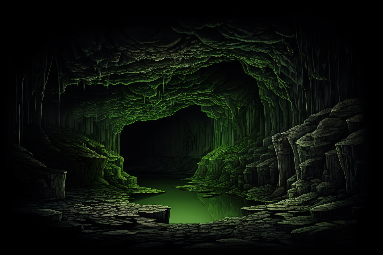 Mysterious bottomless pit on black background with light green color