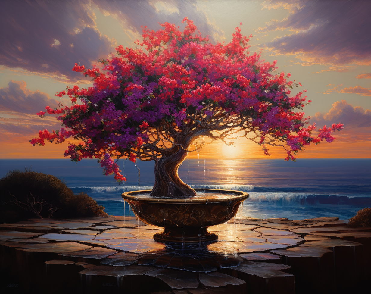 Colorful Bougainvillea Tree by the Ocean