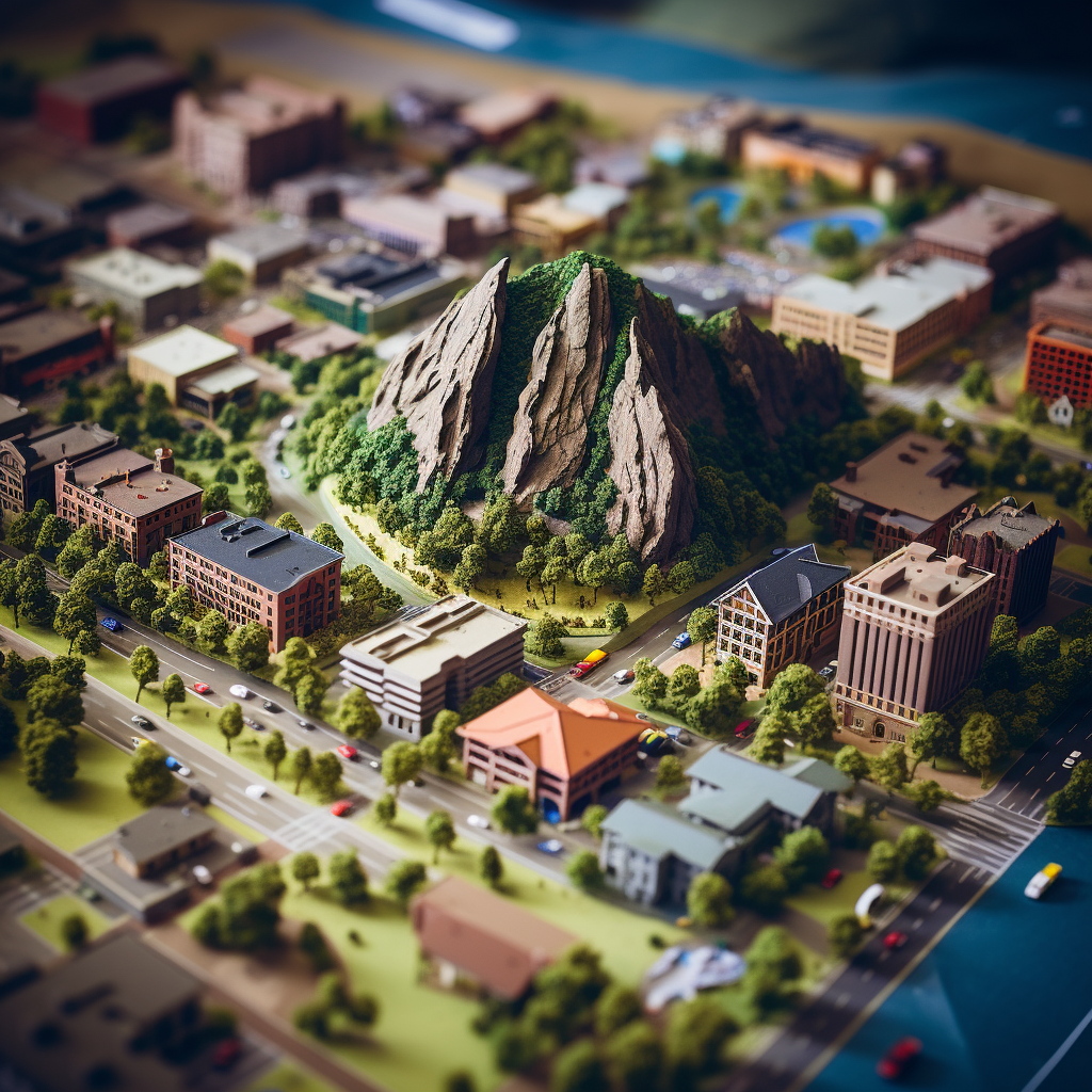 Scenic Boulder Flatirons in Isometric Tiltshift Claymation