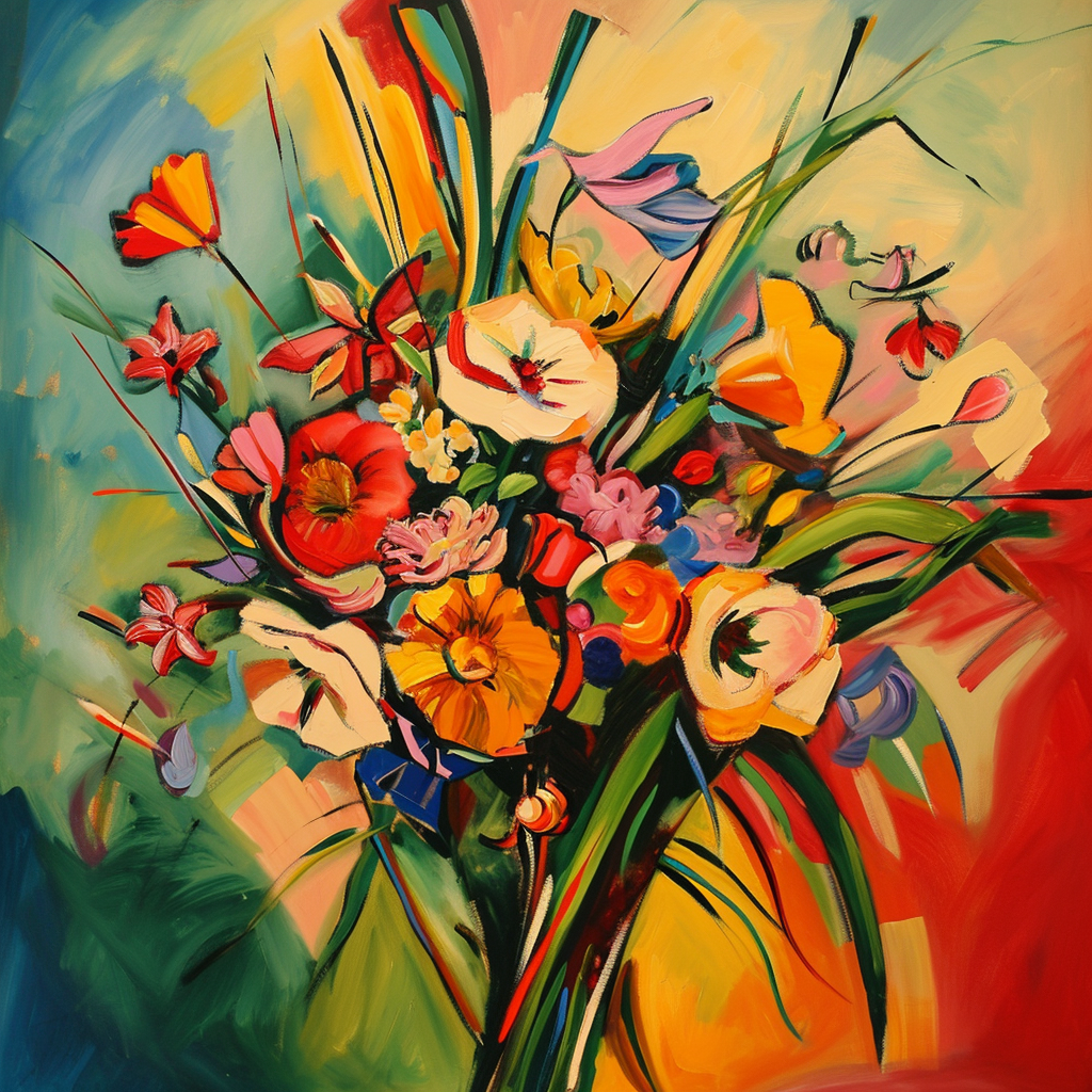 Colorful Kandinsky Style Flower Bouquet Painting