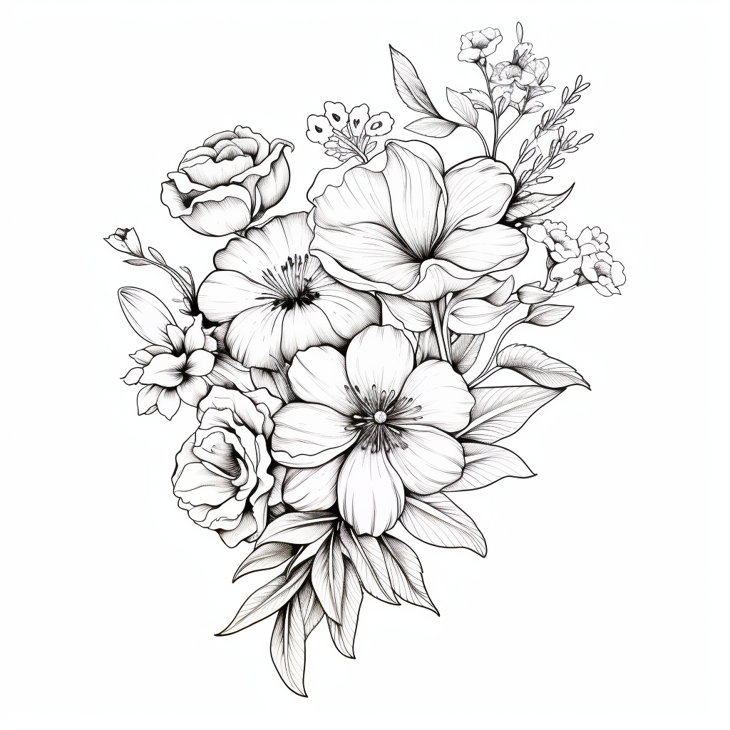 Bergfrue flower bouquet tattoo sketch