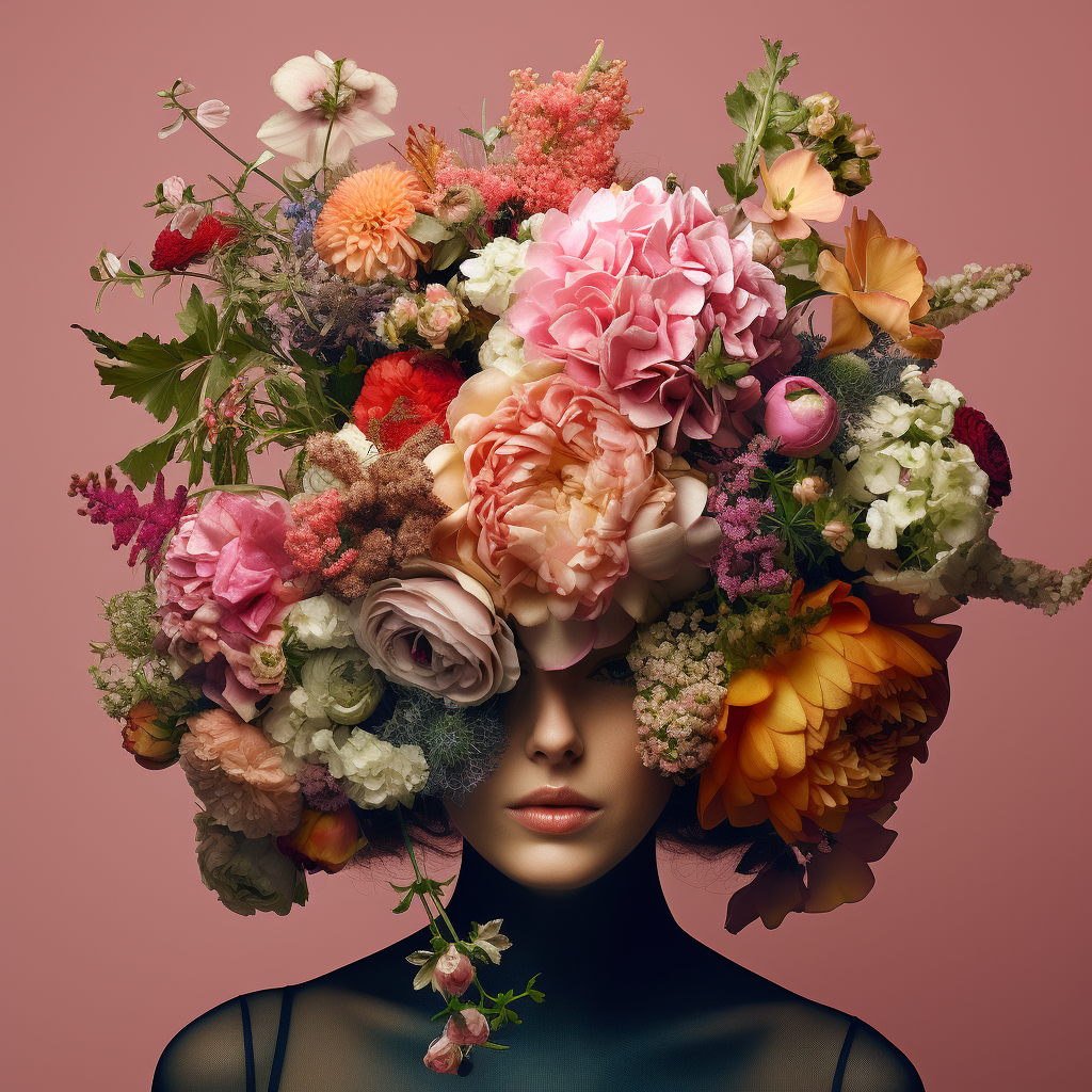 Blooming bouquet transforming into a woman's face