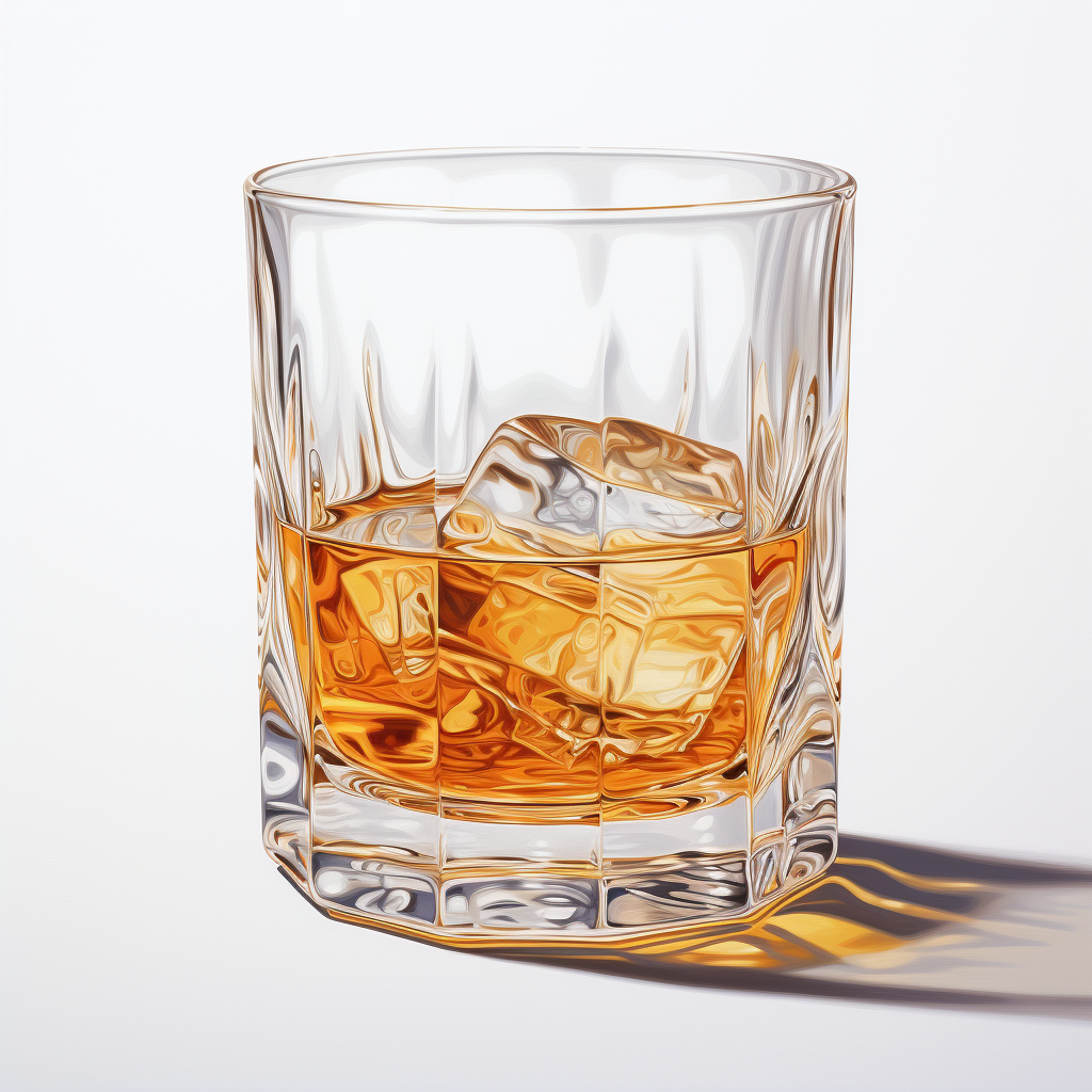 Stylish bourbon glass on white background